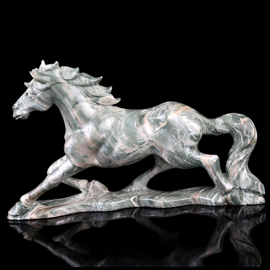 Amazing 11.6" Jiulong Jade Hand Carved Crystal Horse Sculpture crysvibe