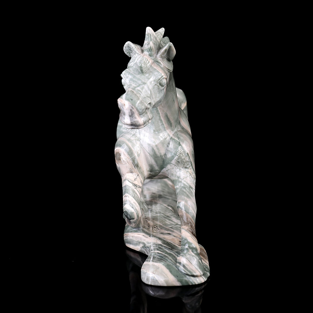 Amazing 11.6" Jiulong Jade Hand Carved Crystal Horse Sculpture crysvibe