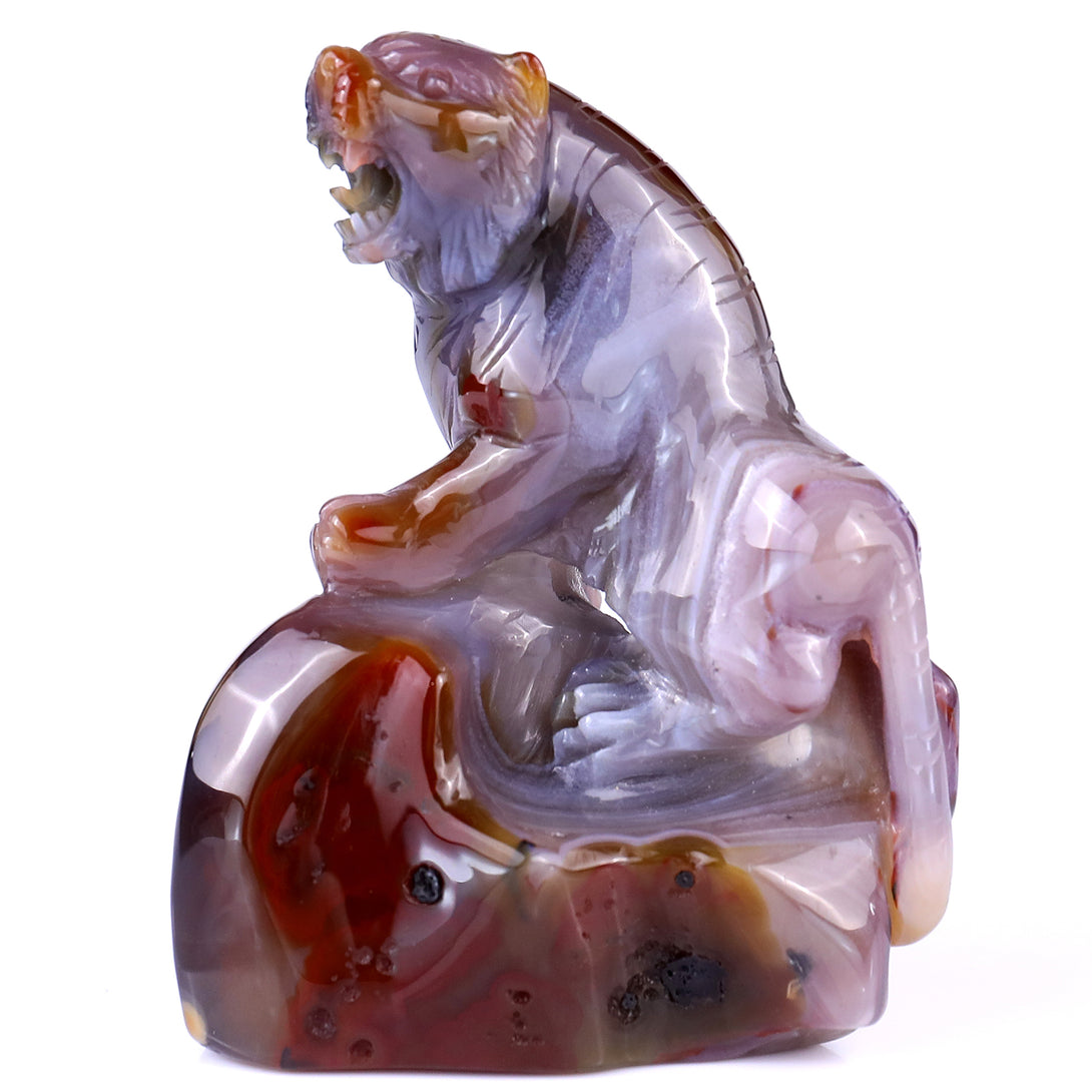 Amazing 4.8" Red Geode Agate Hand Carved Crystal Tiger Sculpture crysvibe