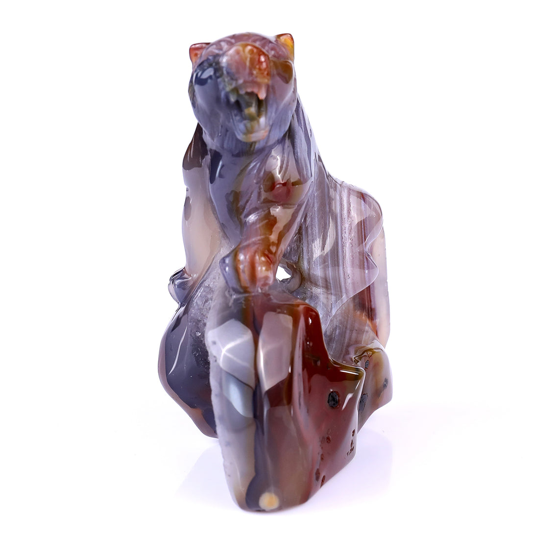 Amazing 4.8" Red Geode Agate Hand Carved Crystal Tiger Sculpture crysvibe