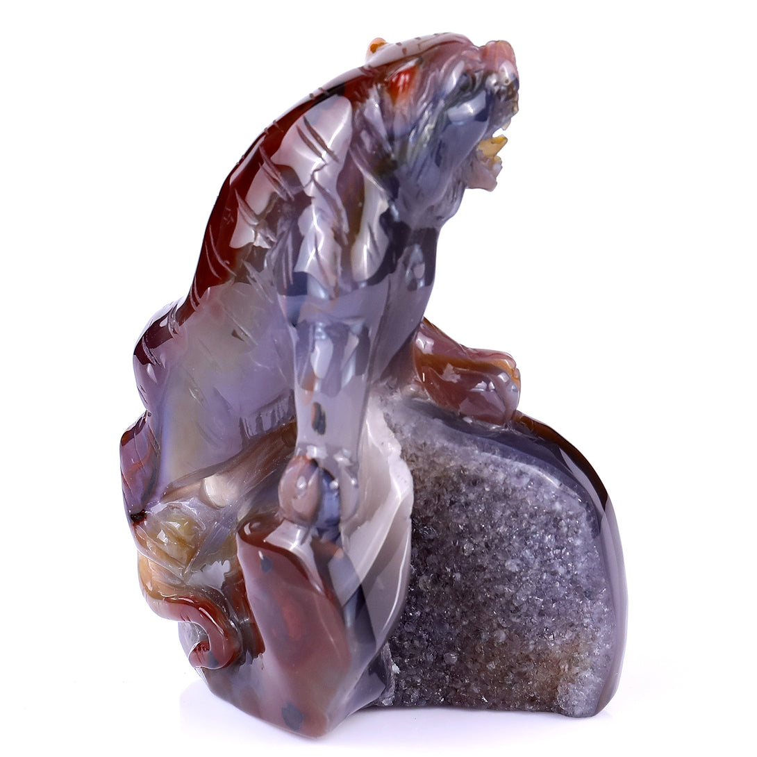 Amazing 4.8" Red Geode Agate Hand Carved Crystal Tiger Sculpture crysvibe