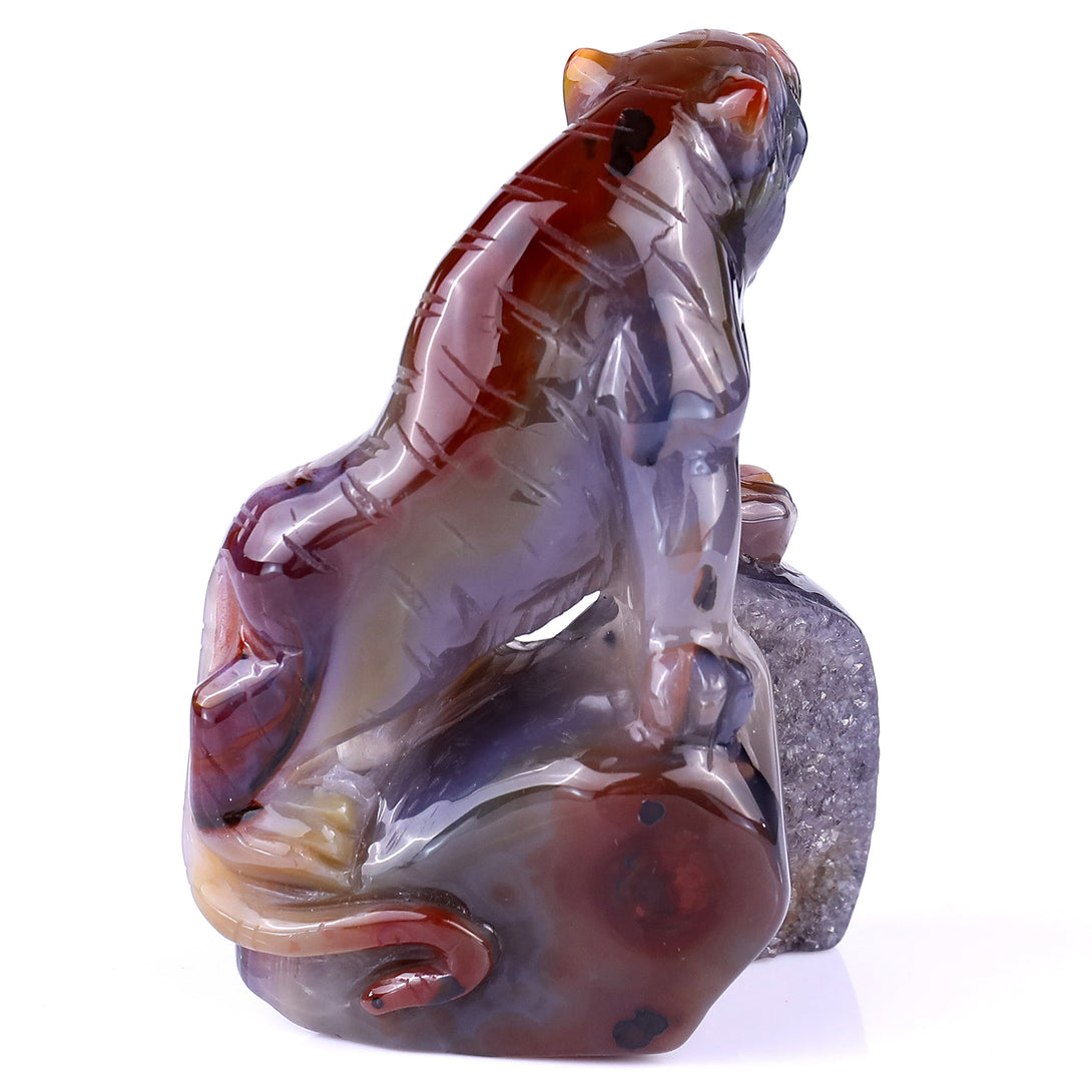 Amazing 4.8" Red Geode Agate Hand Carved Crystal Tiger Sculpture crysvibe