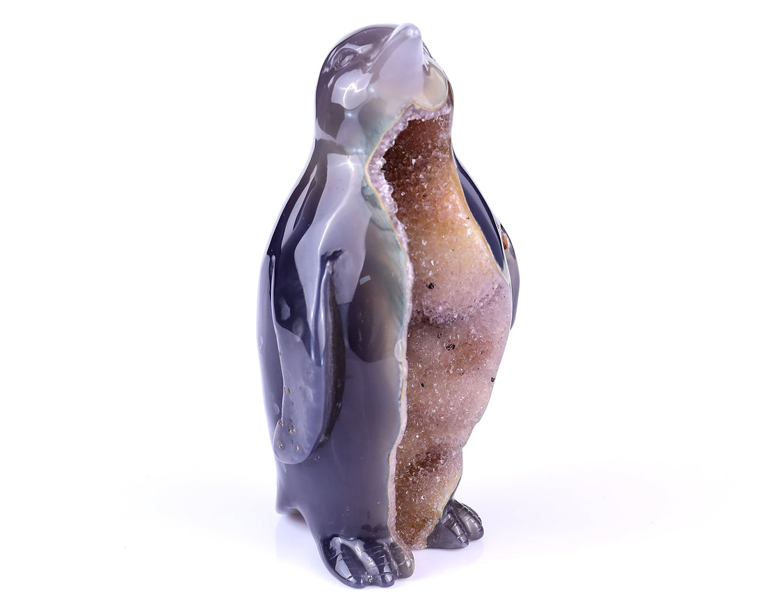 Amazing 4.9" Geode Agate Hand Carved Crystal Penguin Sculpture crysvibe