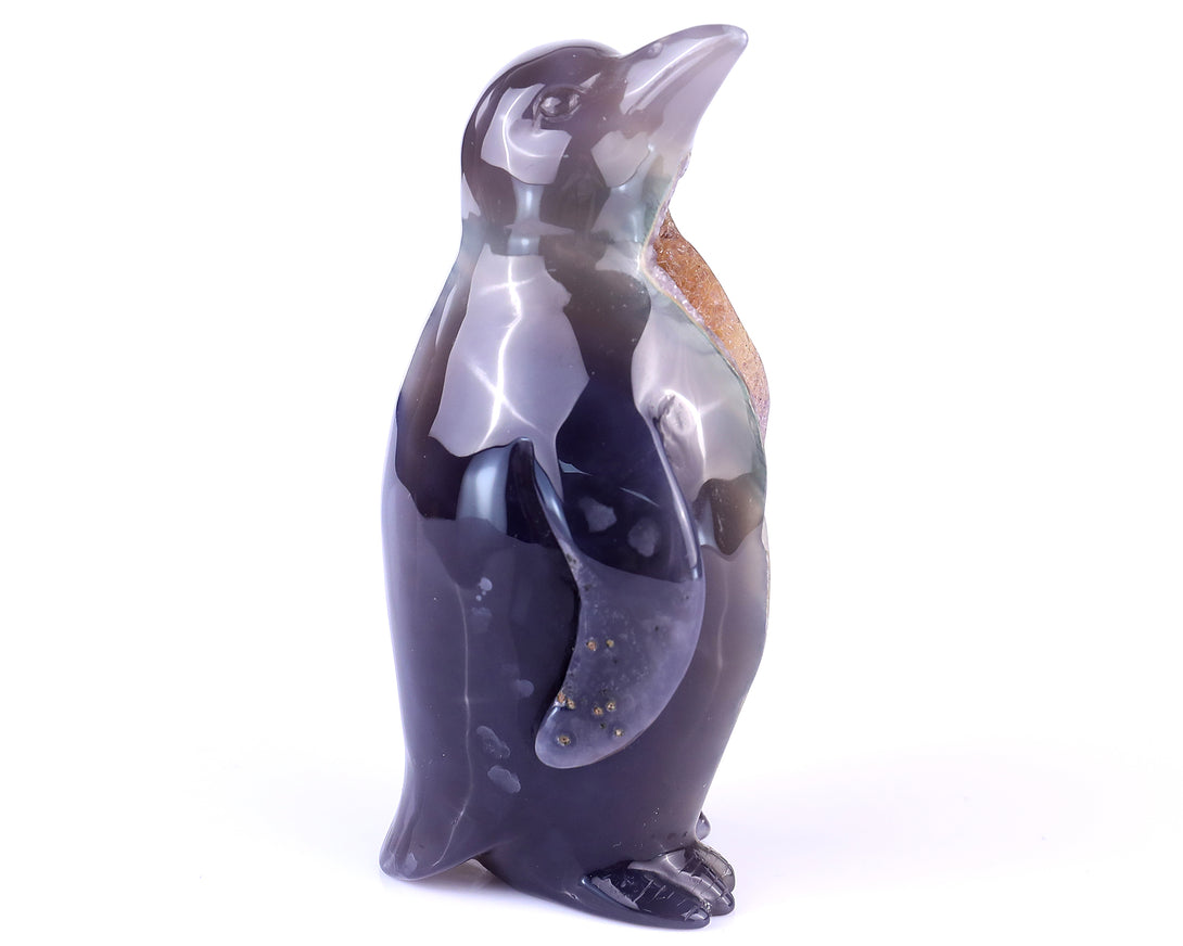 Amazing 4.9" Geode Agate Hand Carved Crystal Penguin Sculpture crysvibe