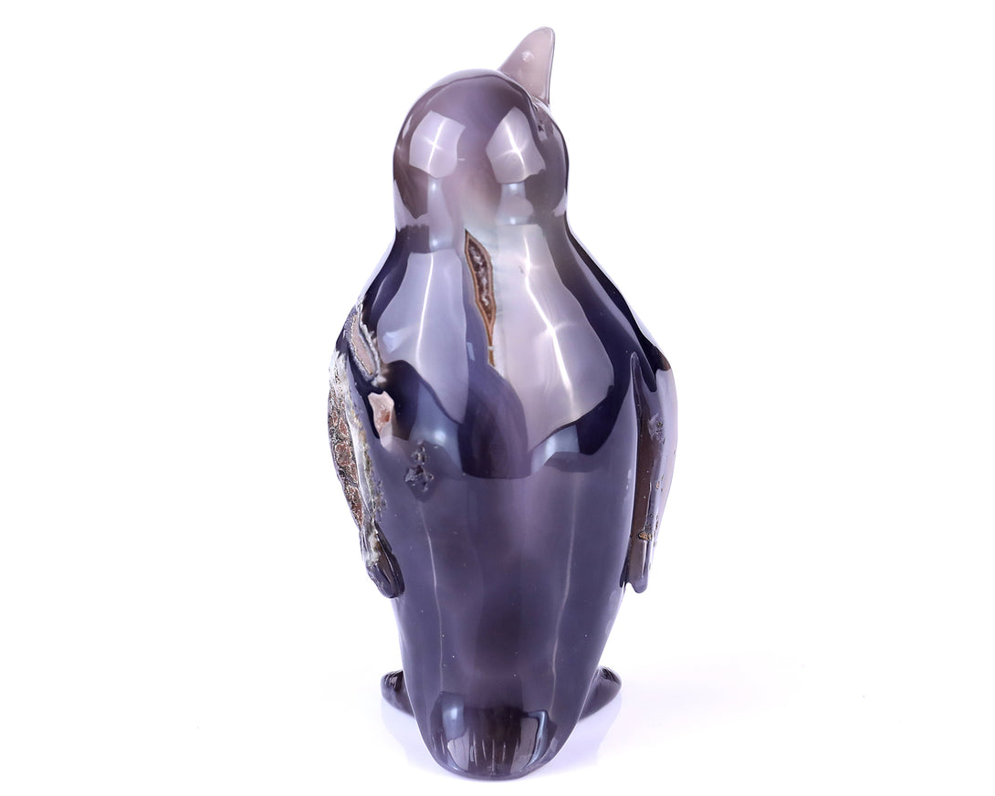 Amazing 4.9" Geode Agate Hand Carved Crystal Penguin Sculpture crysvibe