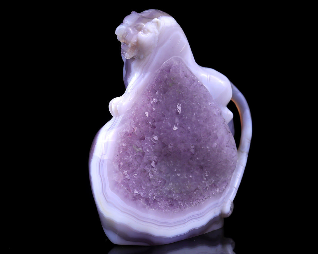 Amazing 5.0" Amethyst Druse Agate Hand Carved Crystal Tiger Sculpture crysvibe