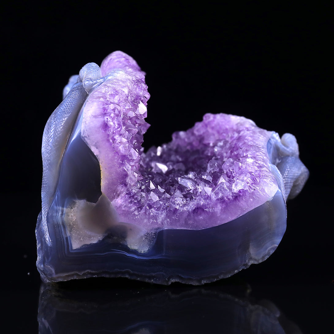 Amazing 5.1" Amethyst Geode Agate Hand Carved Crystal Lizard Sculpture crysvibe