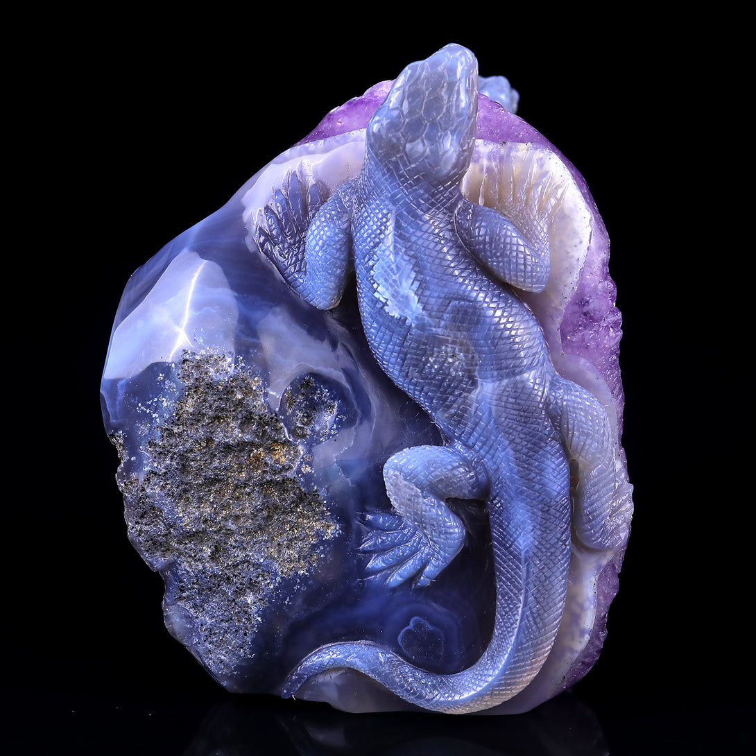 Amazing 5.1" Amethyst Geode Agate Hand Carved Crystal Lizard Sculpture crysvibe