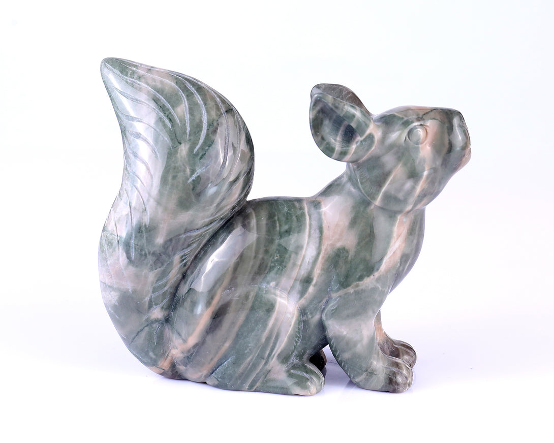 Amazing 5.1" Jiulong Jade Hand Carved Crystal Squirrel Sculpture crysvibe