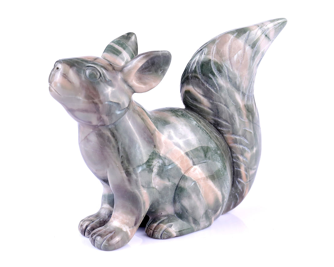 Amazing 5.1" Jiulong Jade Hand Carved Crystal Squirrel Sculpture crysvibe