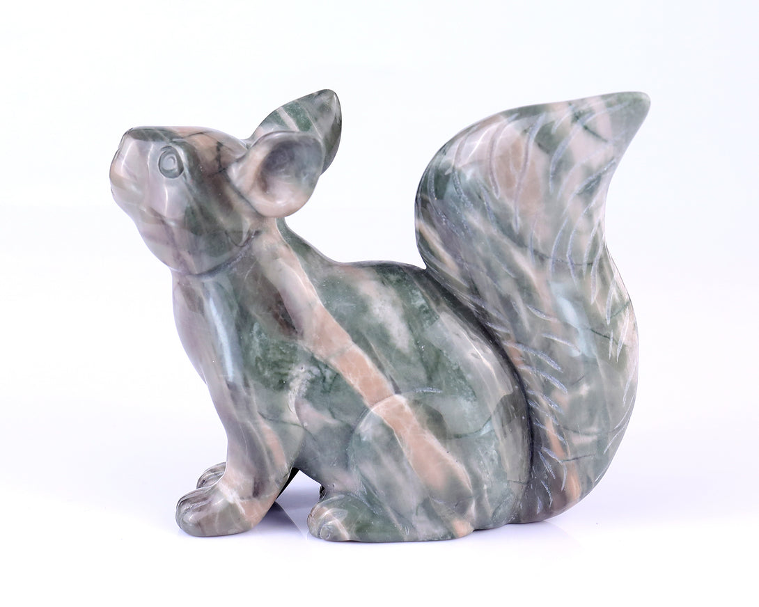 Amazing 5.1" Jiulong Jade Hand Carved Crystal Squirrel Sculpture crysvibe