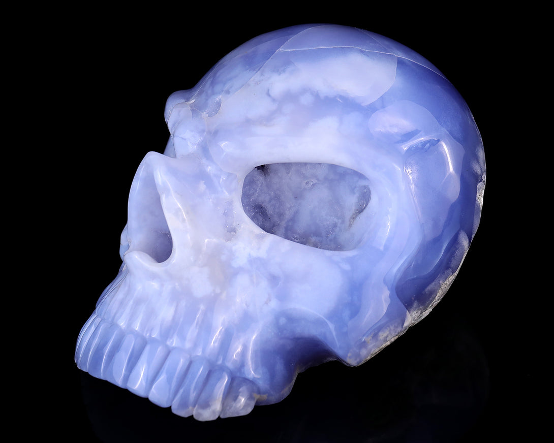 Amazing 6.1" Blue Chalcedony Hand Carved Crystal Skull Sculpture crysvibe