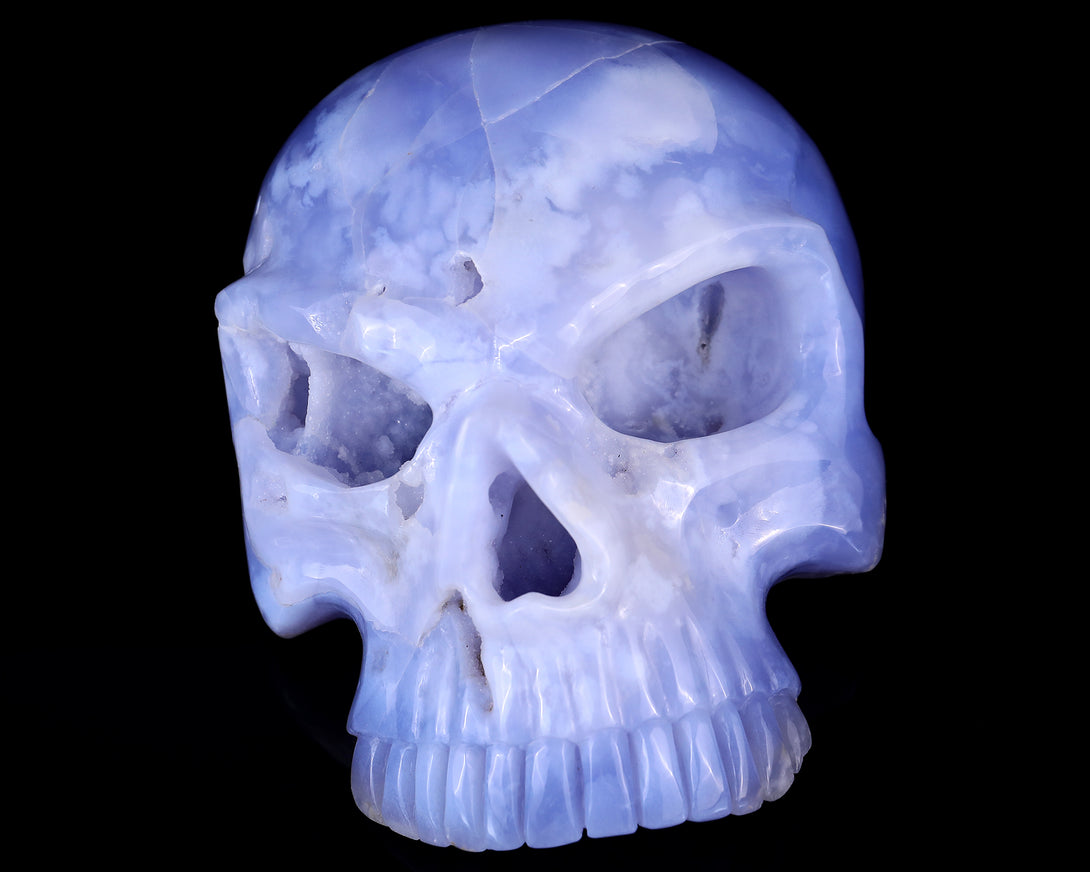 Amazing 6.1" Blue Chalcedony Hand Carved Crystal Skull Sculpture crysvibe