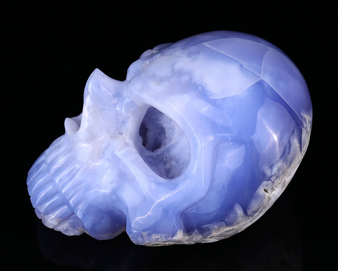 Amazing 6.1" Blue Chalcedony Hand Carved Crystal Skull Sculpture crysvibe