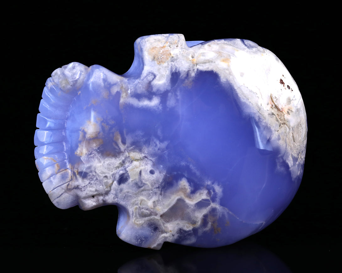 Amazing 6.1" Blue Chalcedony Hand Carved Crystal Skull Sculpture crysvibe