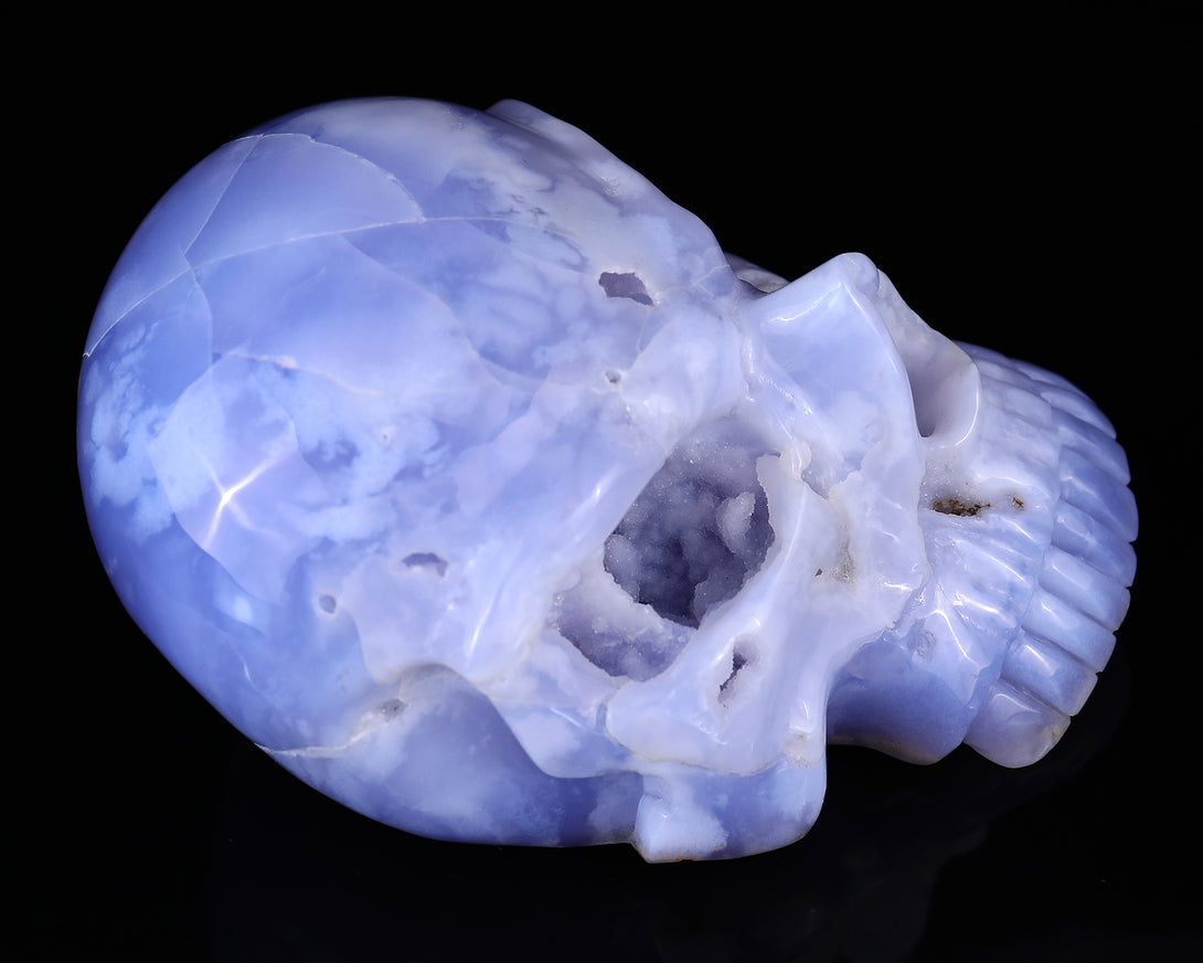 Amazing 6.1" Blue Chalcedony Hand Carved Crystal Skull Sculpture crysvibe