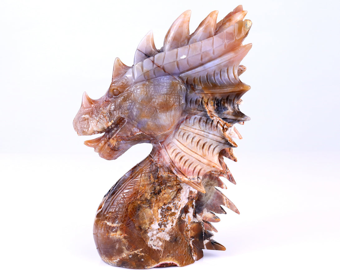 Amazing 6.4" Chalcedony Hand Carved Crystal Dragon Sculpture crysvibe