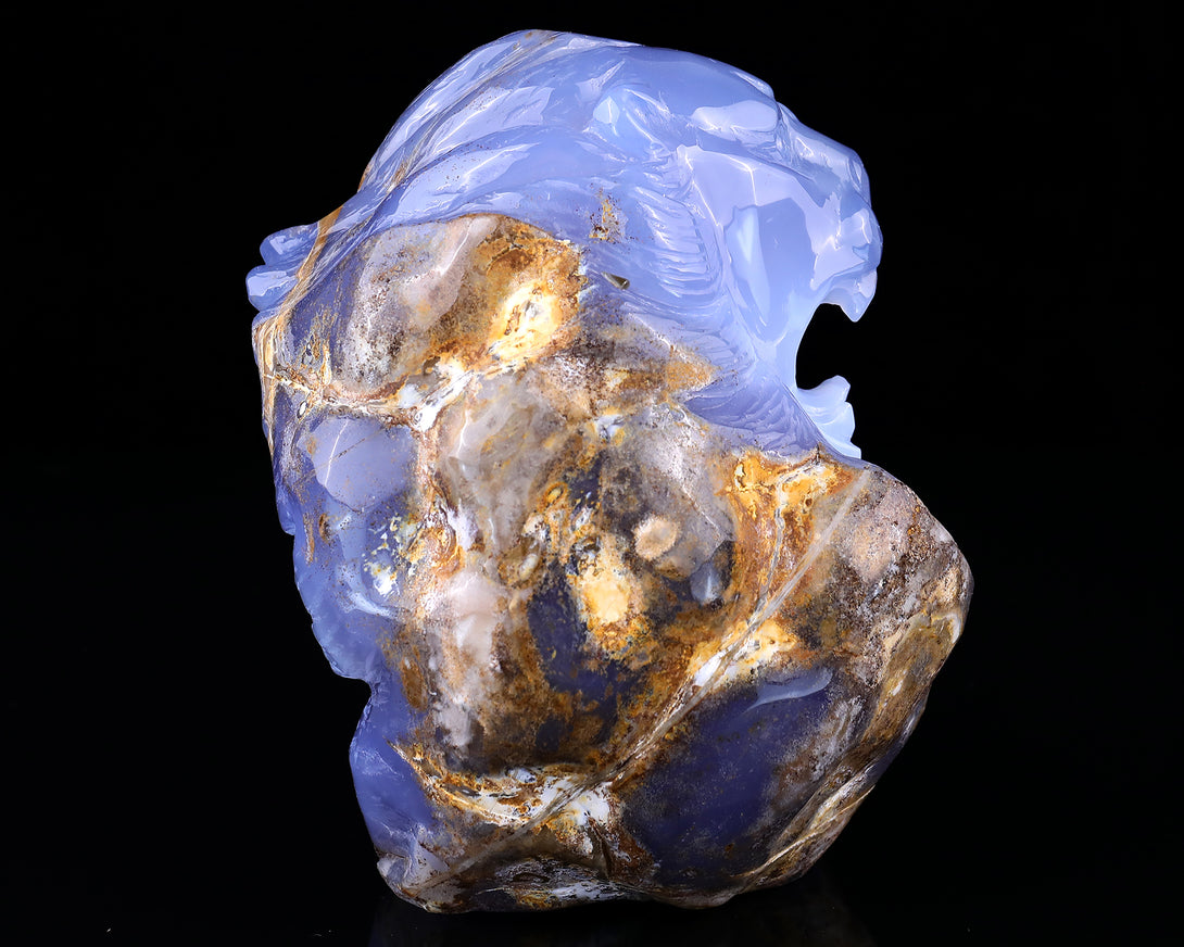 Amazing 6.7" Blue Chalcedony Hand Carved Crystal Lion Head Sculpture crysvibe