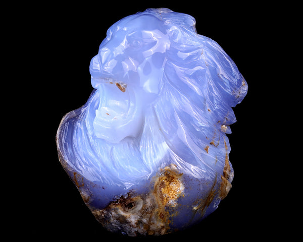 Amazing 6.7" Blue Chalcedony Hand Carved Crystal Lion Head Sculpture crysvibe