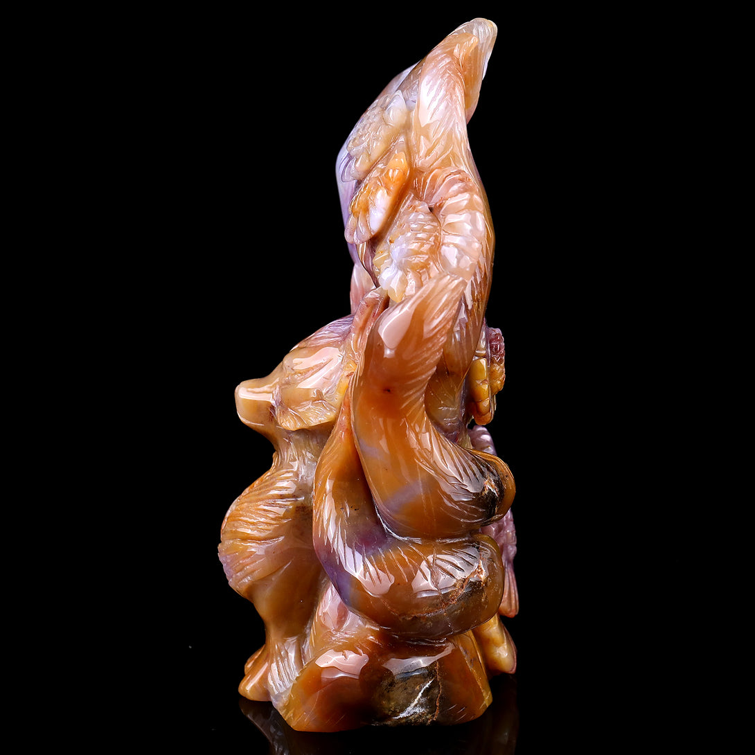 Amazing 7.1" Chalcedony Hand Carved Crystal Nine-tail Foxes Sculpture crysvibe