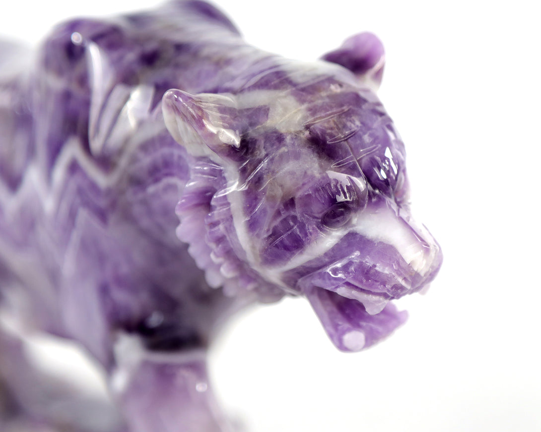 Amazing 8.9" Dream Amethyst Hand Carved Crystal Tiger Sculpture crysvibe