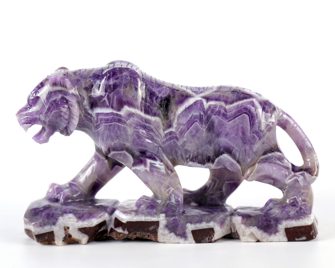 Amazing 8.9" Dream Amethyst Hand Carved Crystal Tiger Sculpture crysvibe