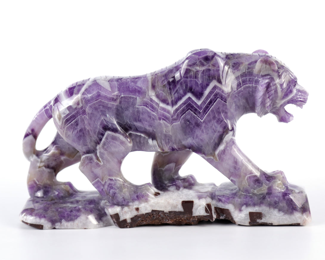 Amazing 8.9" Dream Amethyst Hand Carved Crystal Tiger Sculpture crysvibe