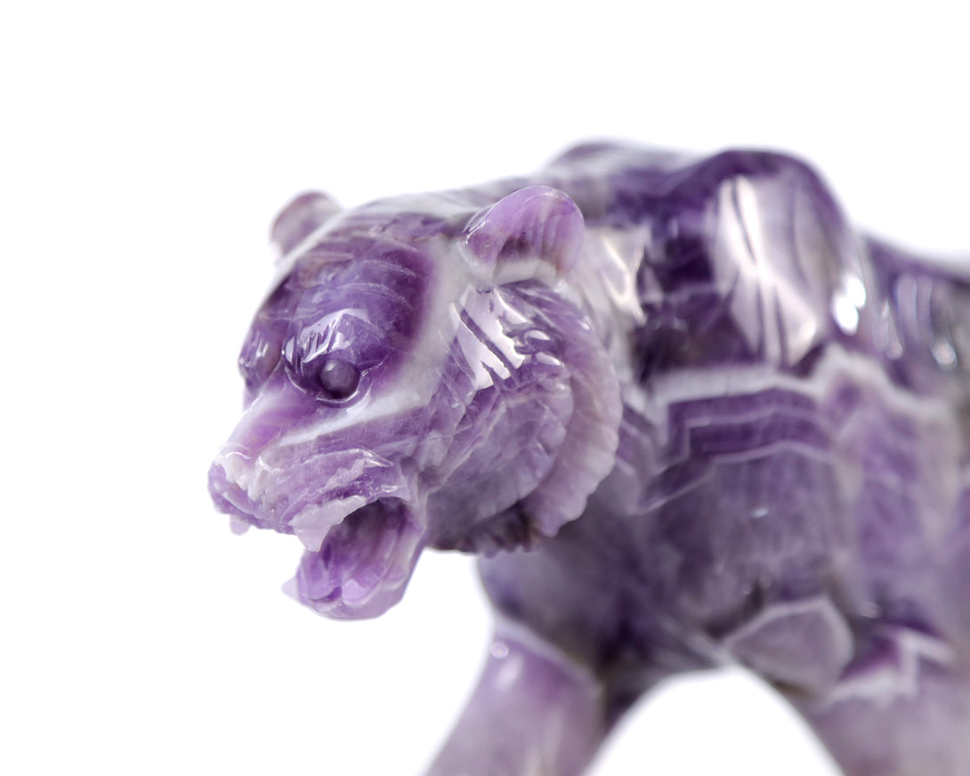 Amazing 8.9" Dream Amethyst Hand Carved Crystal Tiger Sculpture crysvibe