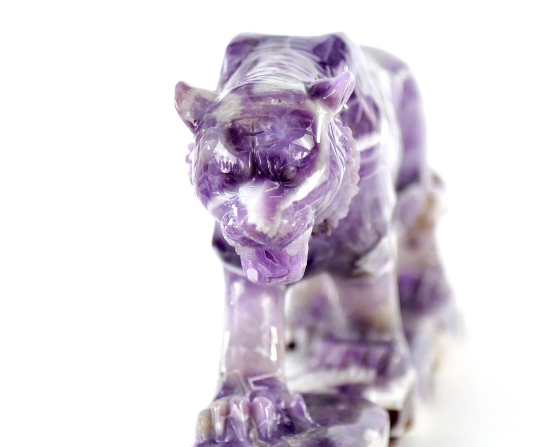 Amazing 8.9" Dream Amethyst Hand Carved Crystal Tiger Sculpture crysvibe