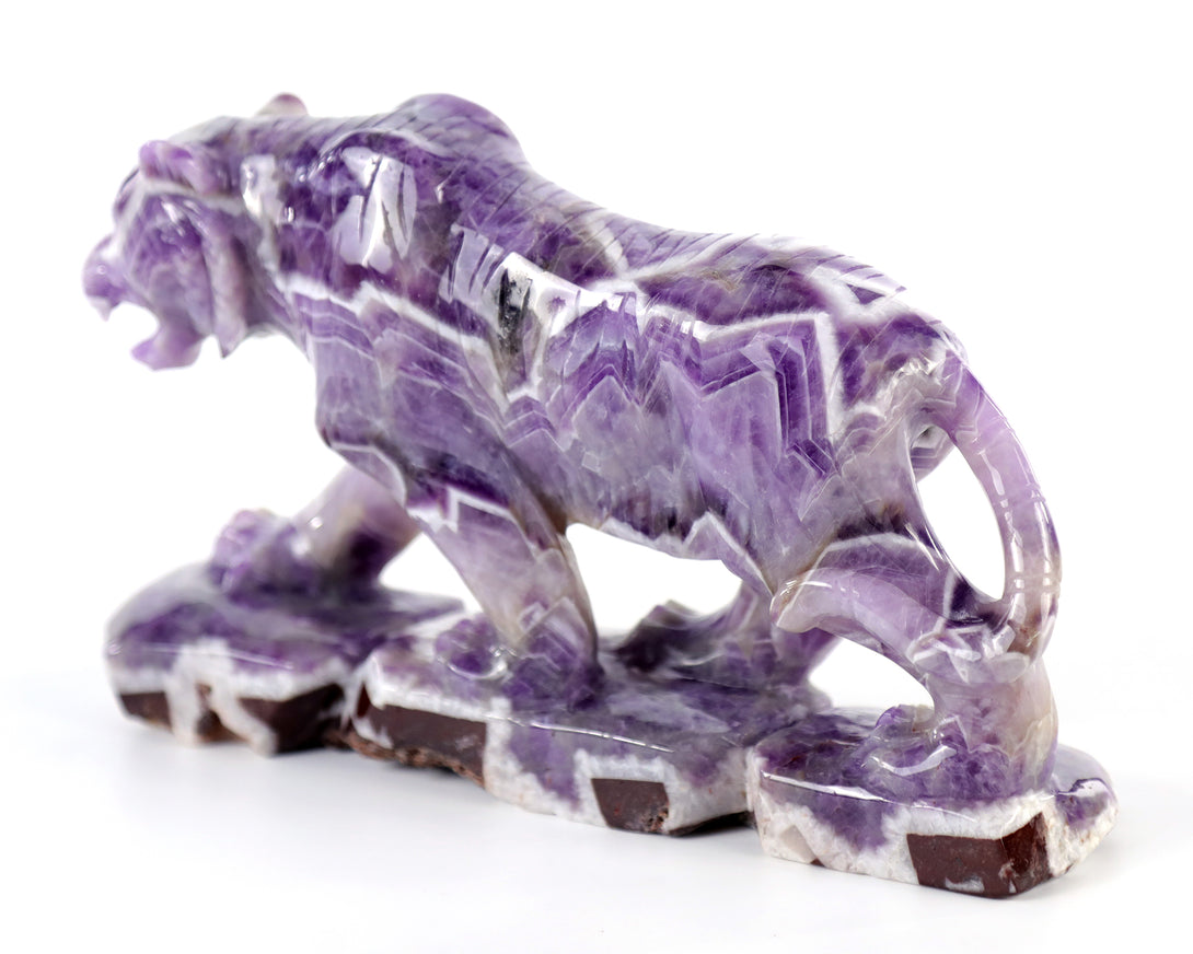 Amazing 8.9" Dream Amethyst Hand Carved Crystal Tiger Sculpture crysvibe