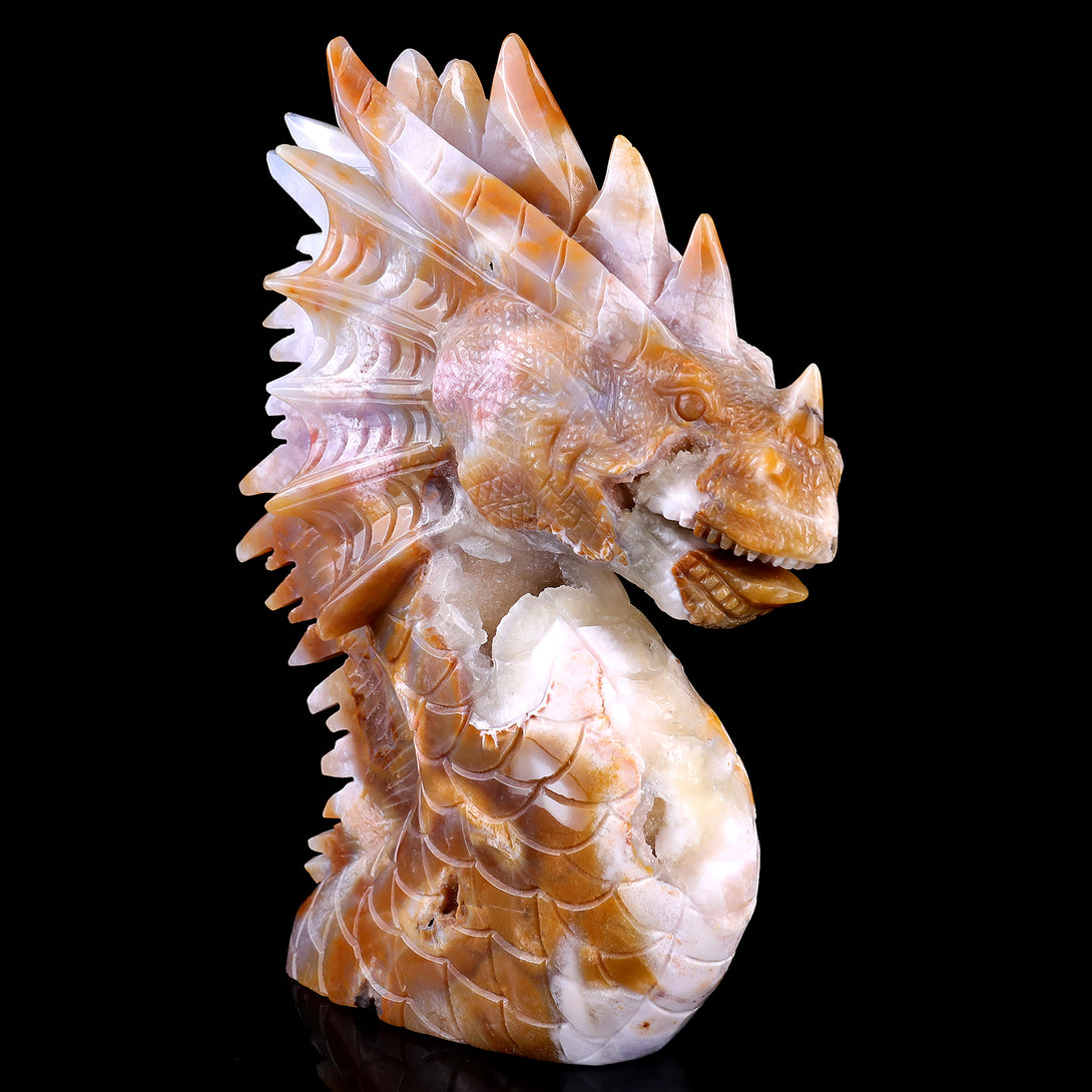 Amazing 9.8" Chalcedony Hand Carved Crystal Dragon Sculpture crysvibe