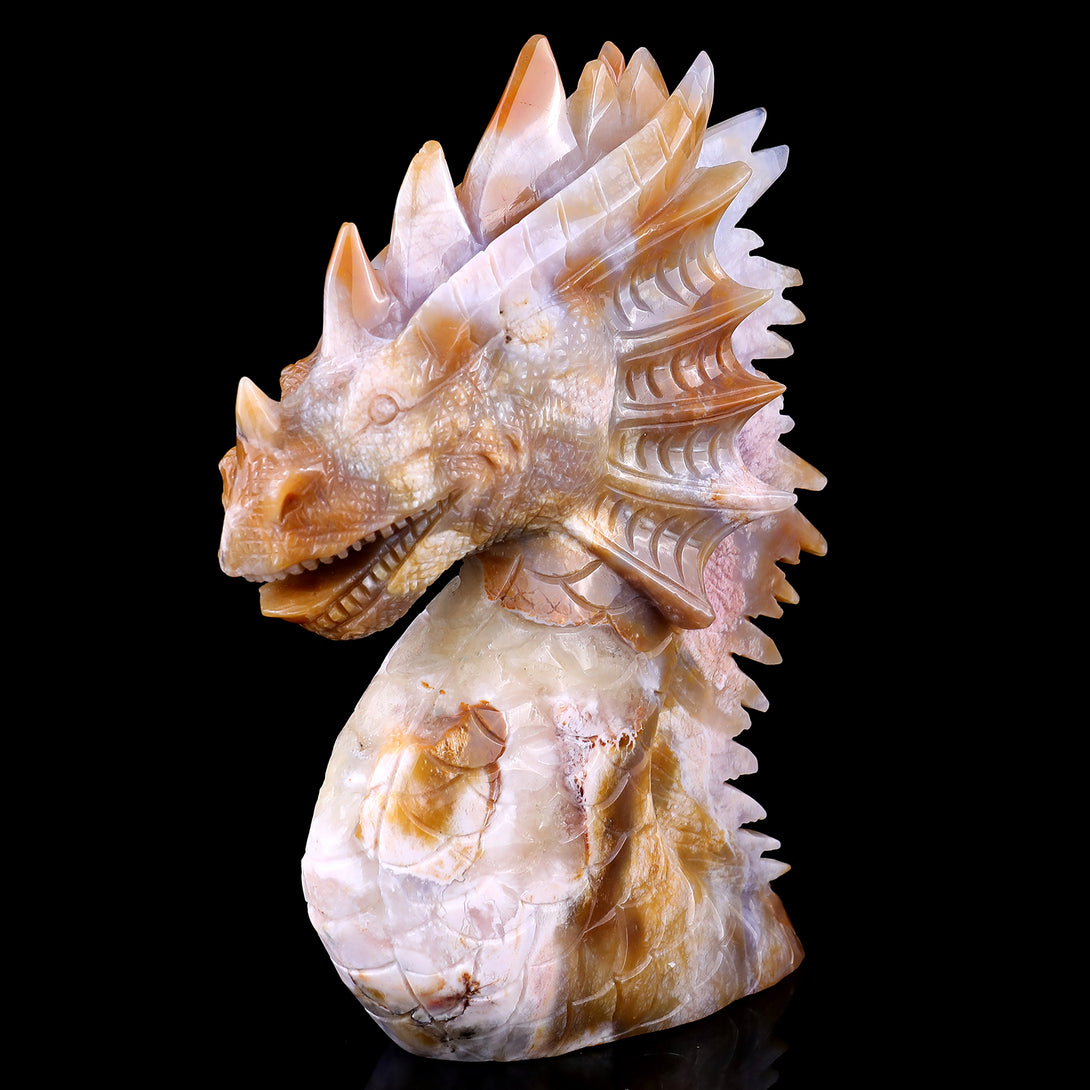 Amazing 9.8" Chalcedony Hand Carved Crystal Dragon Sculpture crysvibe