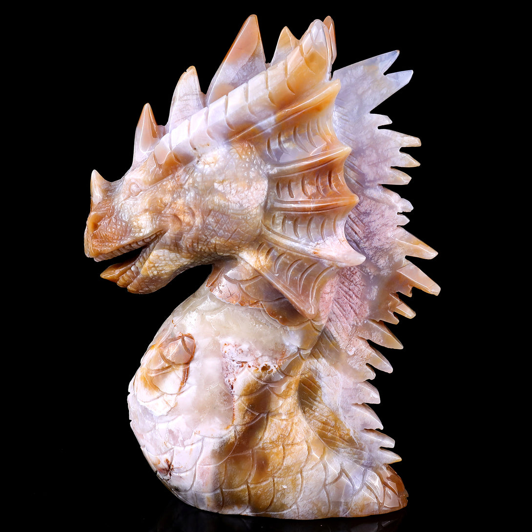 Amazing 9.8" Chalcedony Hand Carved Crystal Dragon Sculpture crysvibe