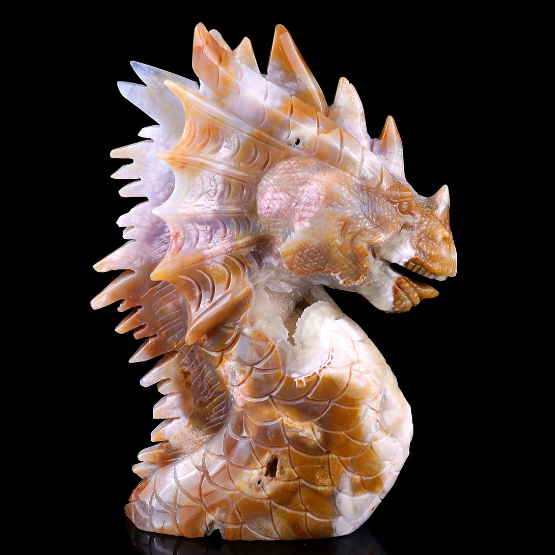 Amazing 9.8" Chalcedony Hand Carved Crystal Dragon Sculpture crysvibe