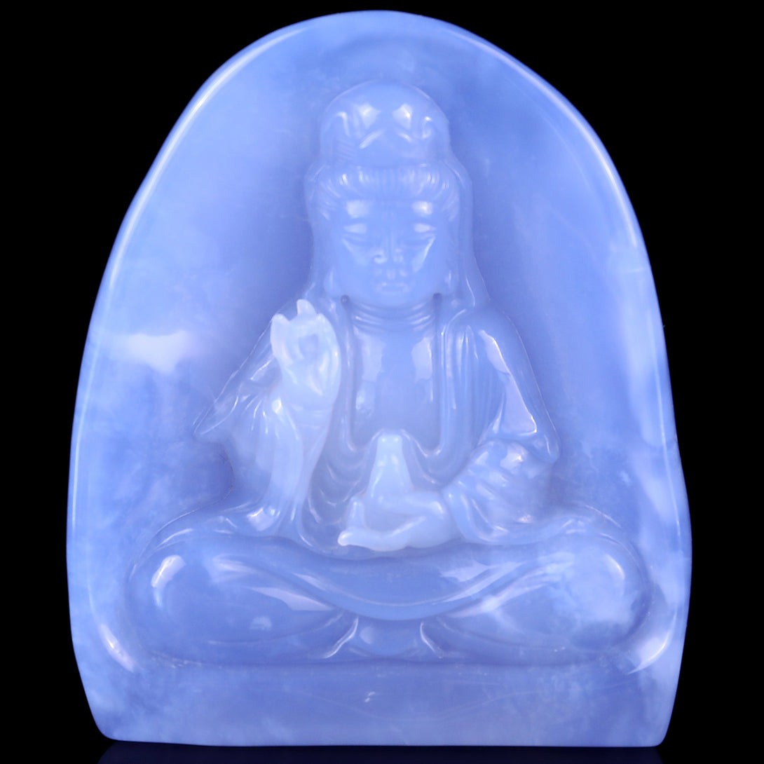 Amazing Gemstone 3.6" Blue Chalcedony Hand Carved Crystal Kwan-yin Sculpture crysvibe