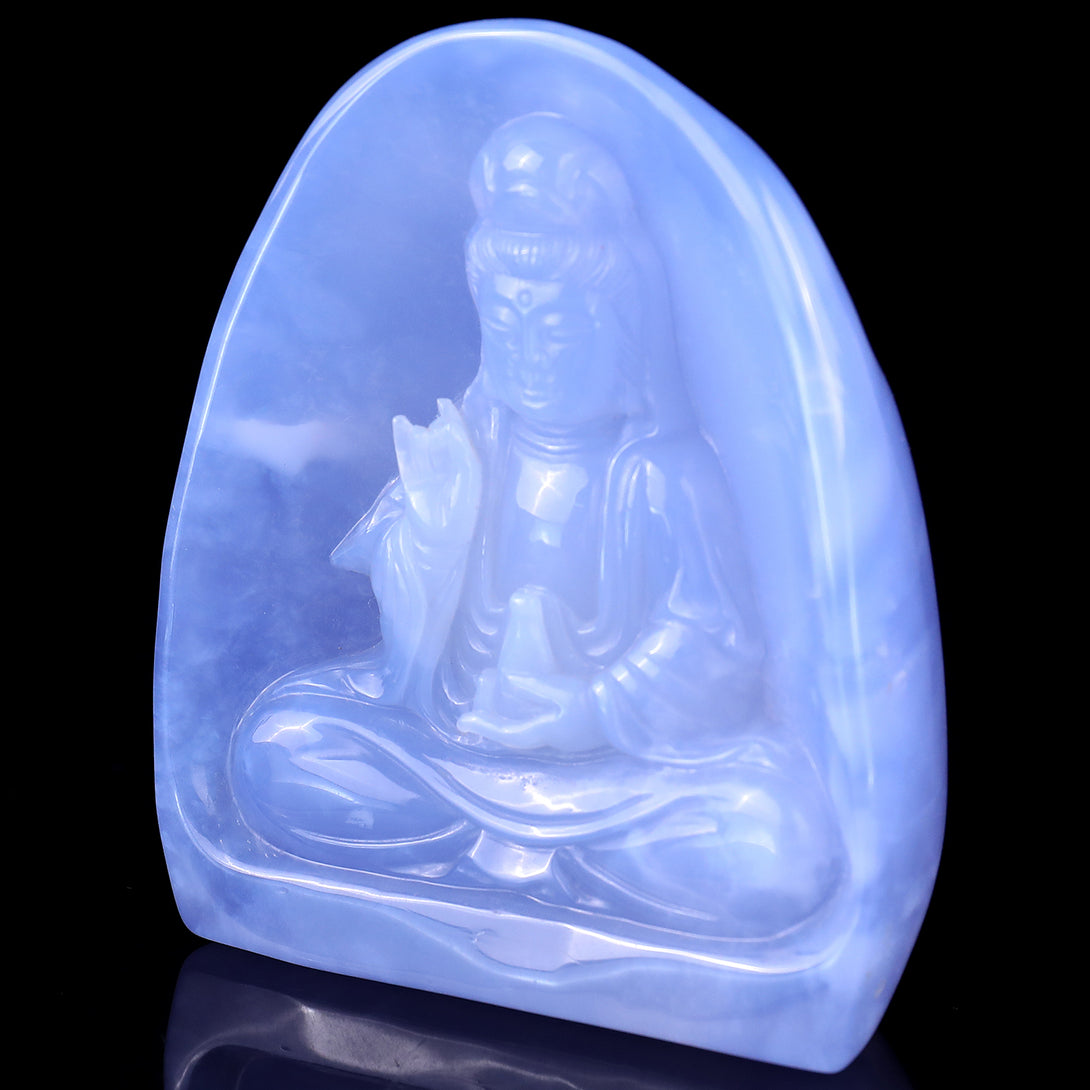 Amazing Gemstone 3.6" Blue Chalcedony Hand Carved Crystal Kwan-yin Sculpture crysvibe