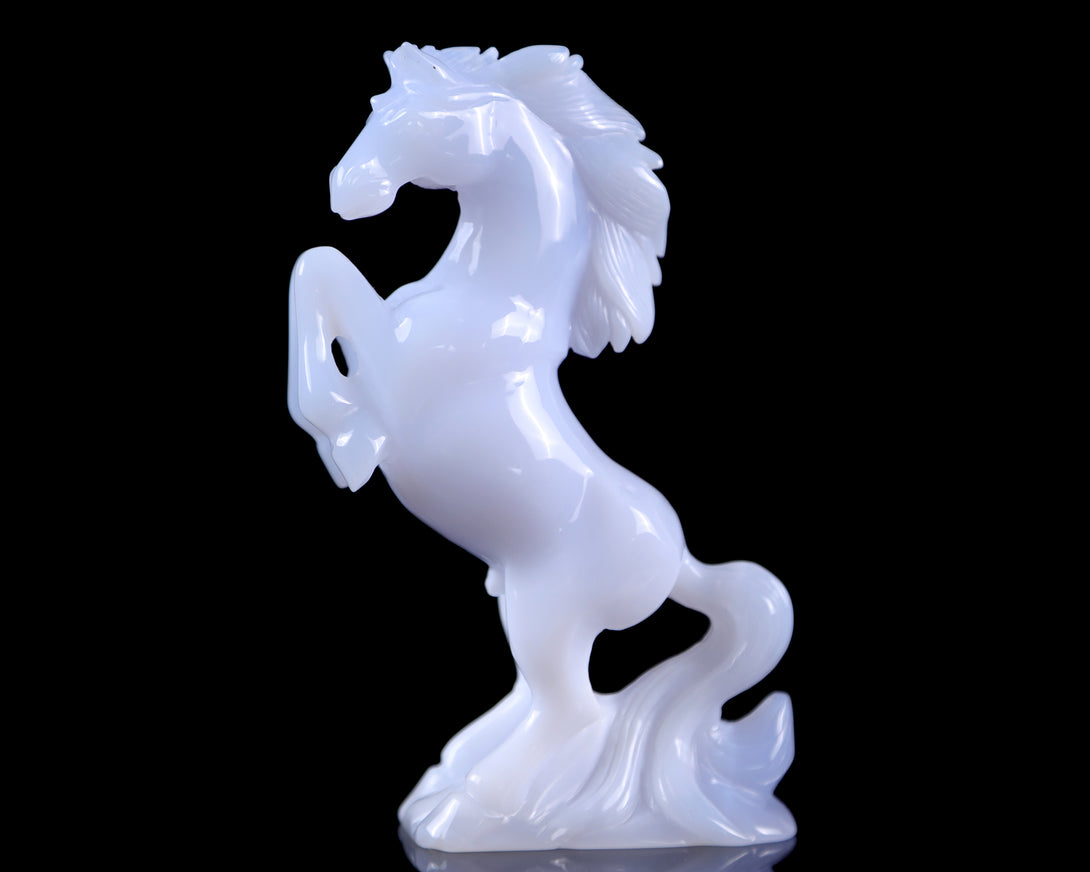 Amazing Gemstone 6.3" Blue Chalcedony Hand Carved Crystal Horse Sculpture crysvibe