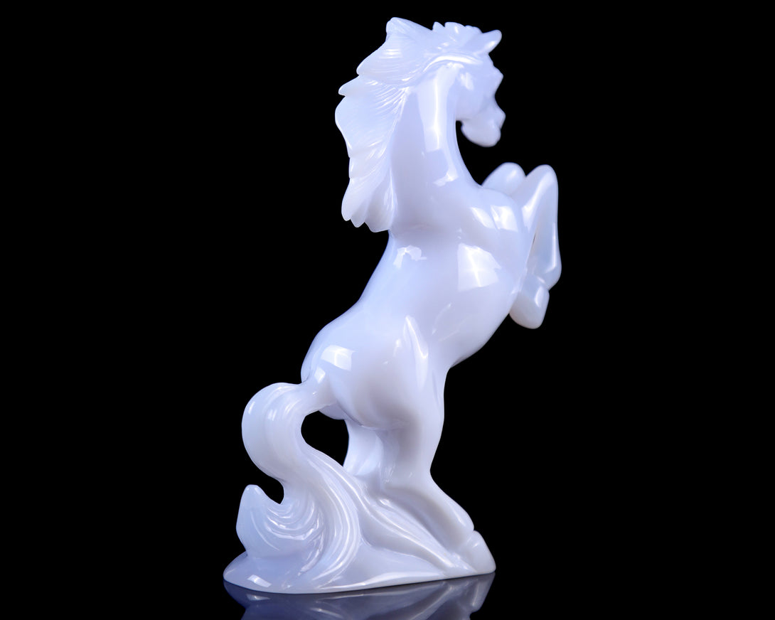 Amazing Gemstone 6.3" Blue Chalcedony Hand Carved Crystal Horse Sculpture crysvibe