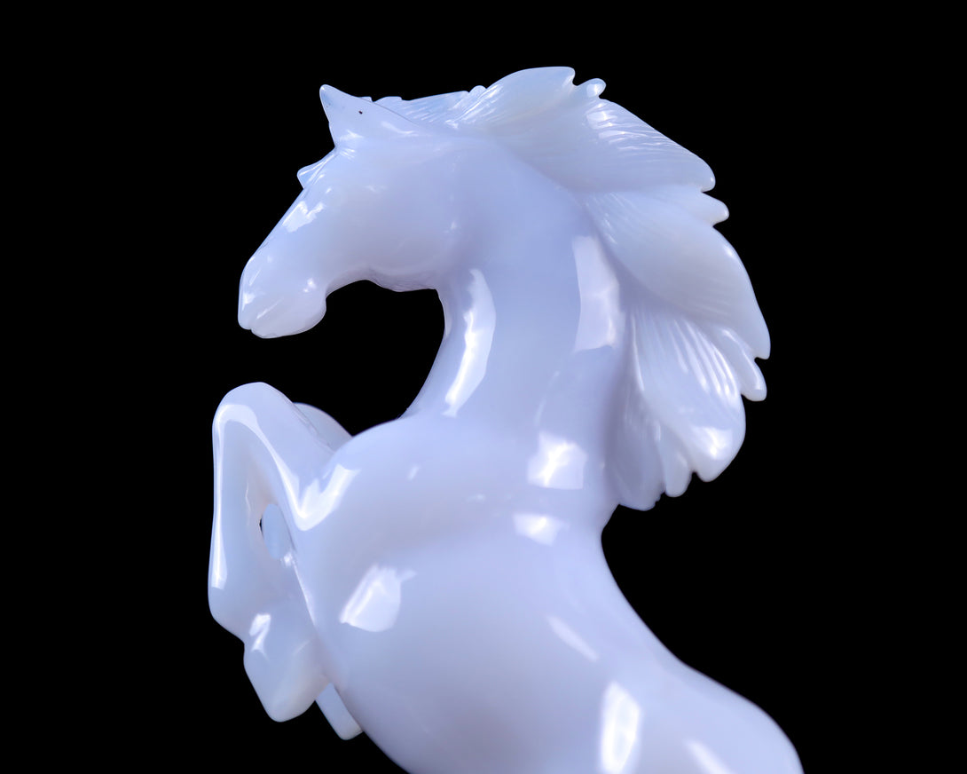 Amazing Gemstone 6.3" Blue Chalcedony Hand Carved Crystal Horse Sculpture crysvibe