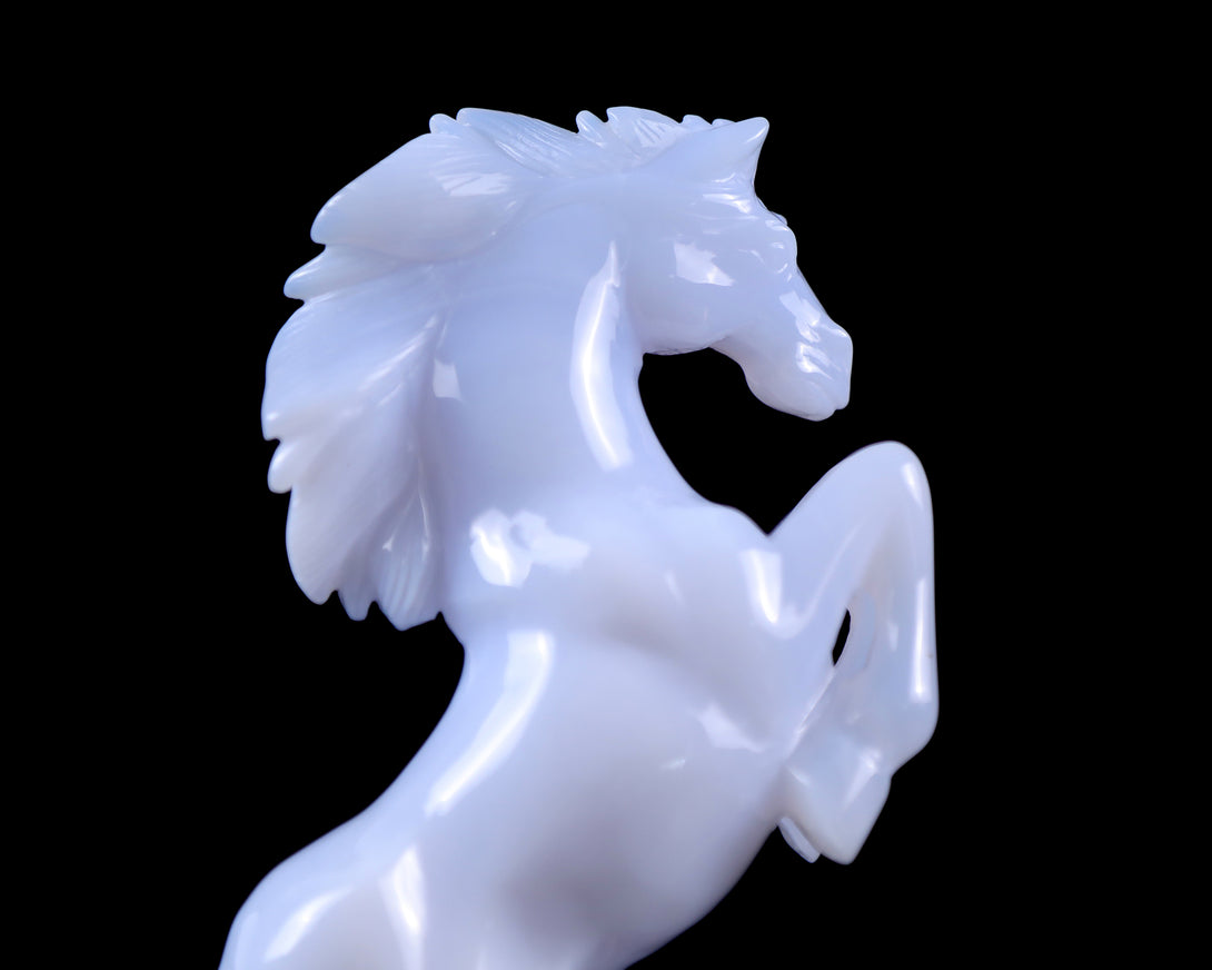 Amazing Gemstone 6.3" Blue Chalcedony Hand Carved Crystal Horse Sculpture crysvibe