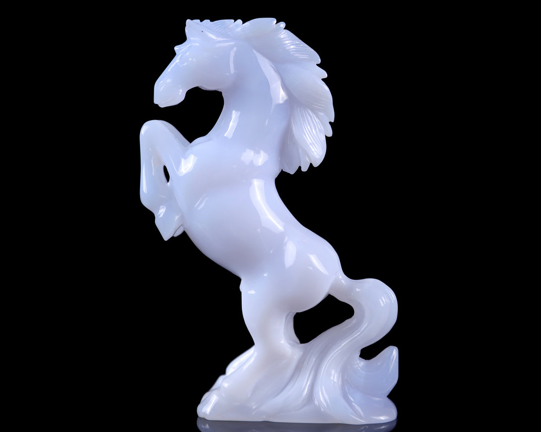 Amazing Gemstone 6.3" Blue Chalcedony Hand Carved Crystal Horse Sculpture crysvibe