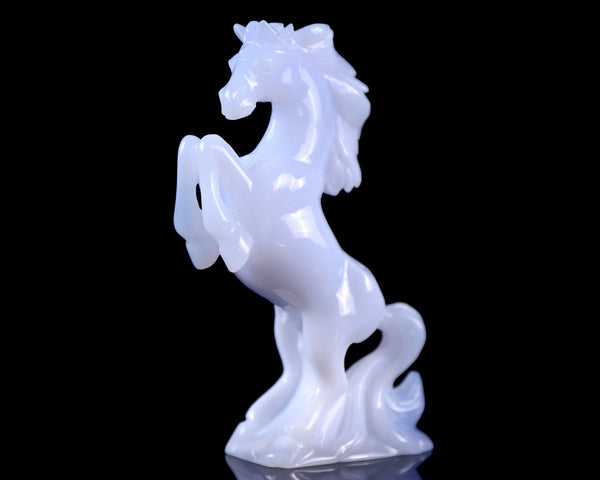 Amazing Gemstone 6.3" Blue Chalcedony Hand Carved Crystal Horse Sculpture crysvibe