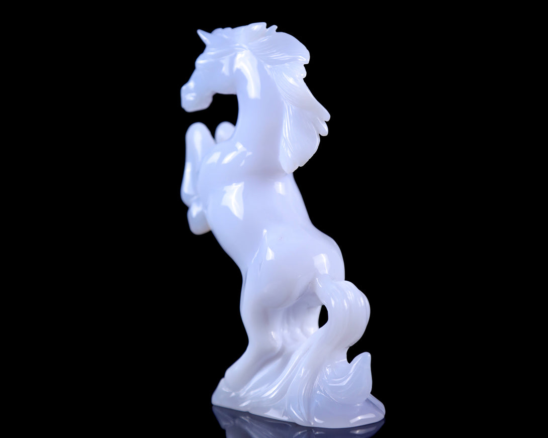 Amazing Gemstone 6.3" Blue Chalcedony Hand Carved Crystal Horse Sculpture crysvibe