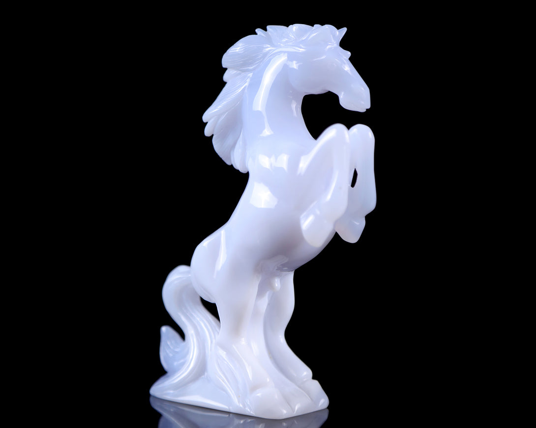 Amazing Gemstone 6.3" Blue Chalcedony Hand Carved Crystal Horse Sculpture crysvibe