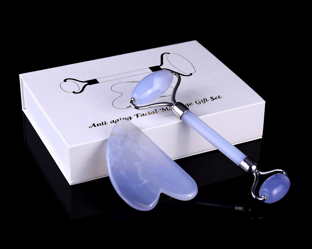 Blue Chalcedony Hand Carved Crystal Massage Tool Sets crysvibe