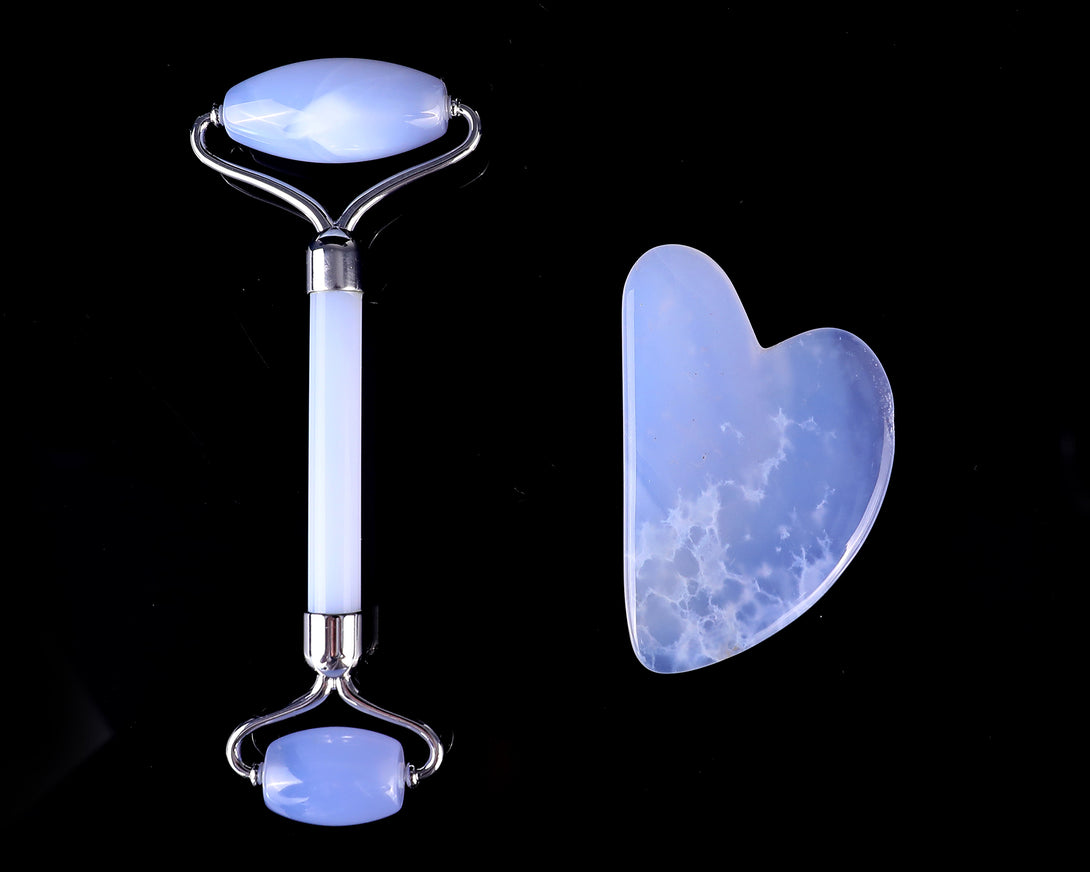 Blue Chalcedony Hand Carved Crystal Massage Tool Sets crysvibe