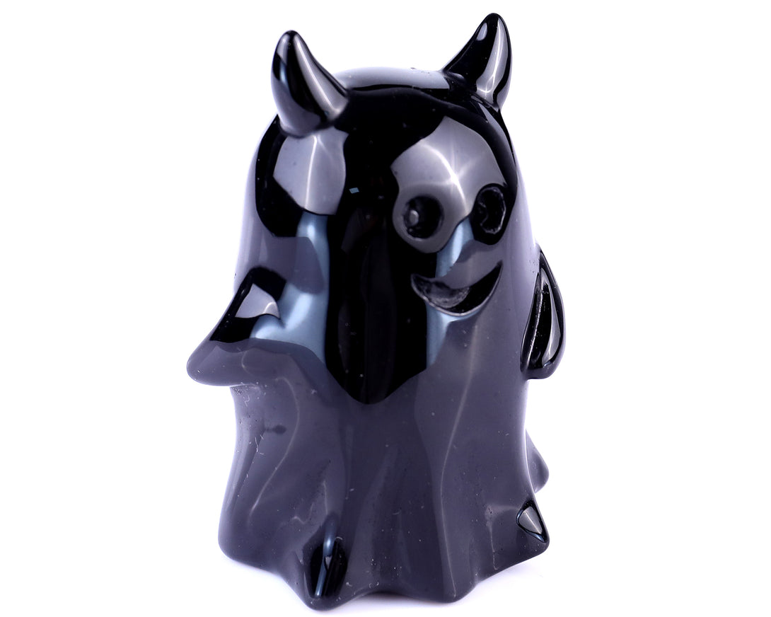 Cute 3.0" Black Obsidian Hand Carved Crystal Ghost Sculpture, Halloween Gift crysvibe