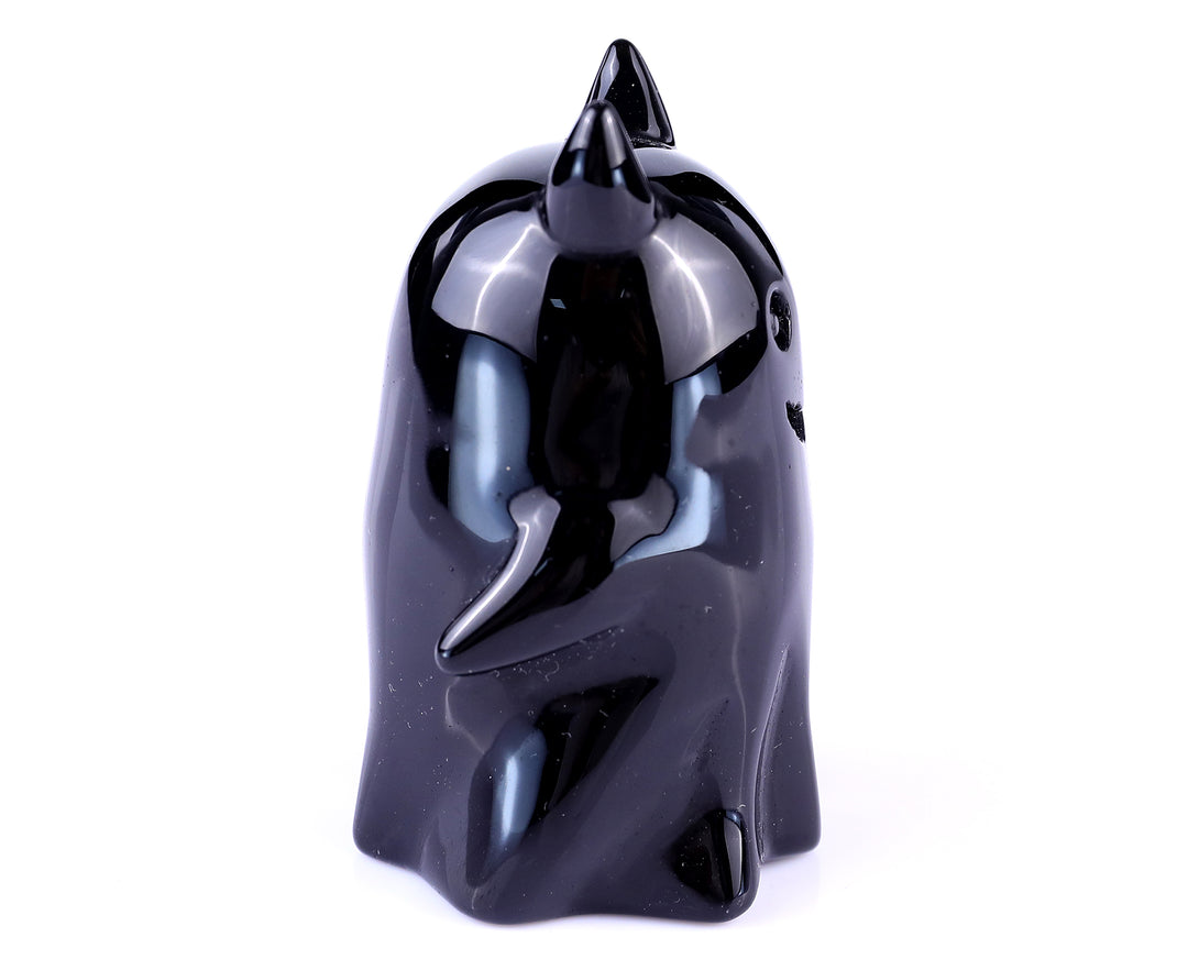 Cute 3.0" Black Obsidian Hand Carved Crystal Ghost Sculpture, Halloween Gift crysvibe