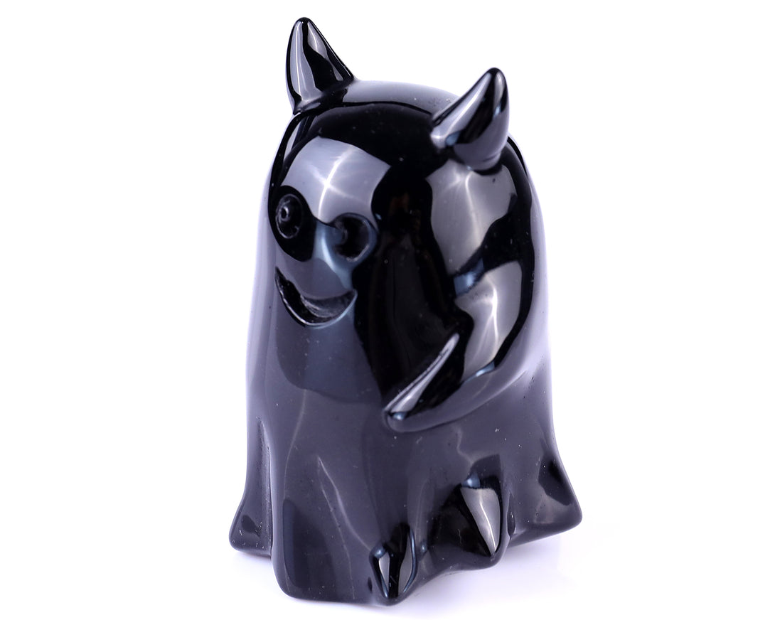 Cute 3.0" Black Obsidian Hand Carved Crystal Ghost Sculpture, Halloween Gift crysvibe