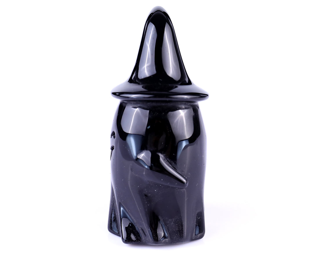 Cute 3.5" Black Obsidian Hand Carved Crystal Ghost Sculpture, Halloween Gift crysvibe